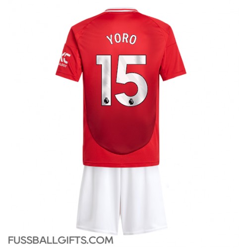 Manchester United Leny Yoro #15 Fußballbekleidung Heimtrikot Kinder 2024-25 Kurzarm (+ kurze hosen)